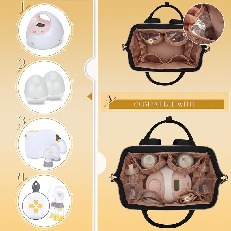 Fasrom Breast Pump Bag Backpack with Cooler Compatible with Spectra S1, S2 and Medela Pumps, Wearable Pumping Bag with Waterproof Mat for Working Moms, Black (Patent Design) - Image 2